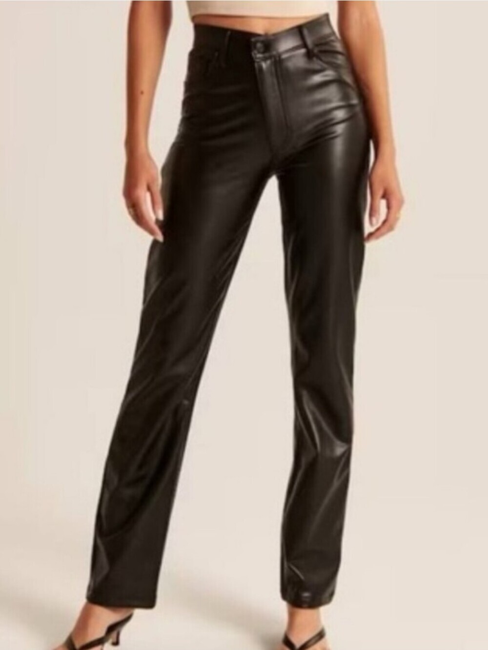 Abercrombie Cross Waist Vegan Leather Ultra High Rise 90s Straight Pants 32/14